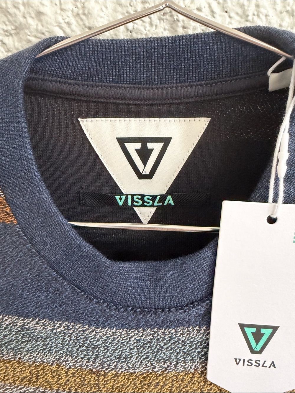 VISSLA Quiver Pocket Blue Striped Crewneck Sweatshirt with Stripes - Picture 3 of 5